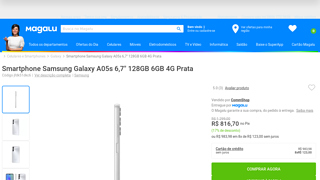 Smartphone Samsung Galaxy A05s 4g 128gb 6gb Ram Tela 6,7 Fhd+ 90hz Snapdragon 680